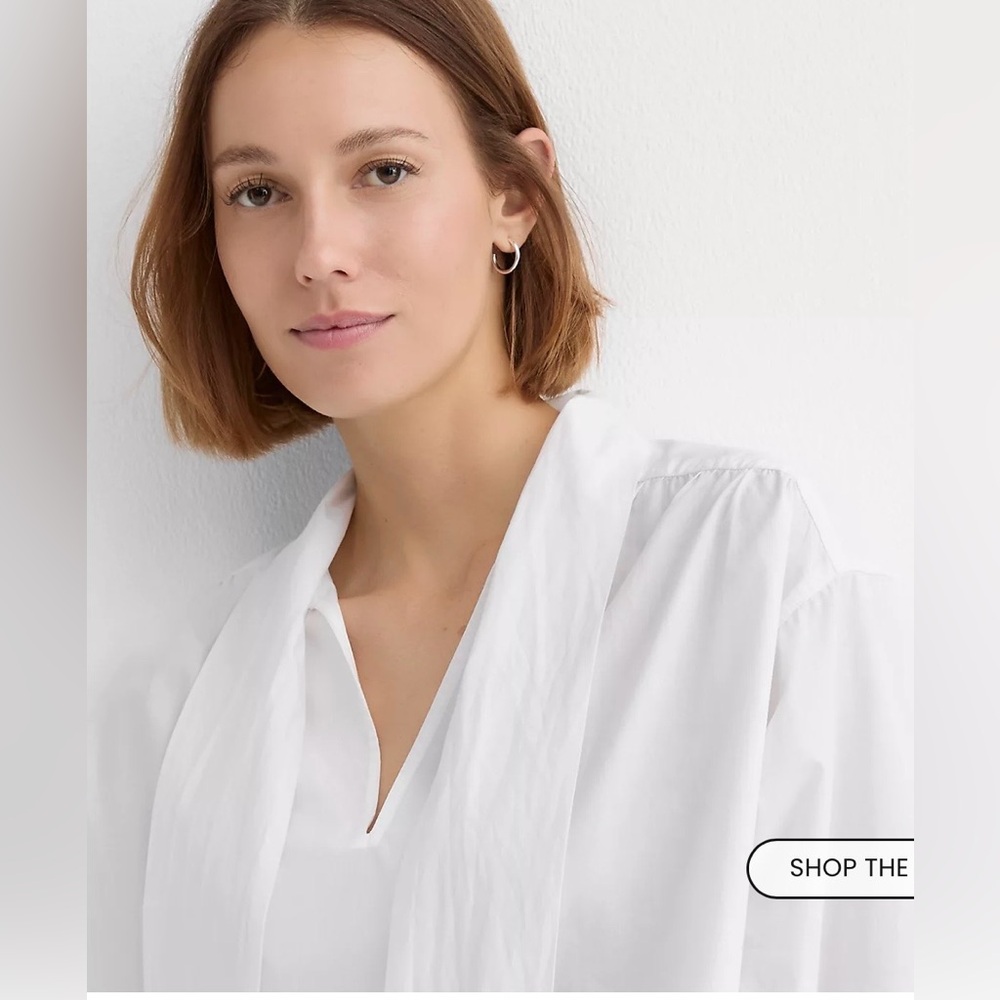 NWT LOFT White Bow Poplin Tunic Blouse - Picture 4 of 8